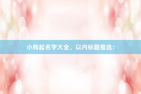 小狗起名字大全,以内标题推选: