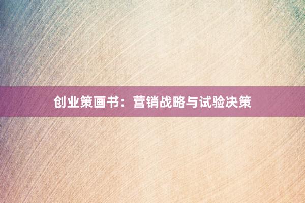 创业策画书：营销战略与试验决策